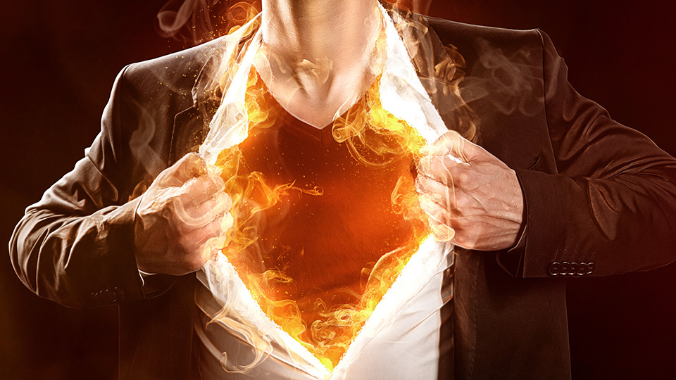 A blazing heart represents dedication, drive and creativity